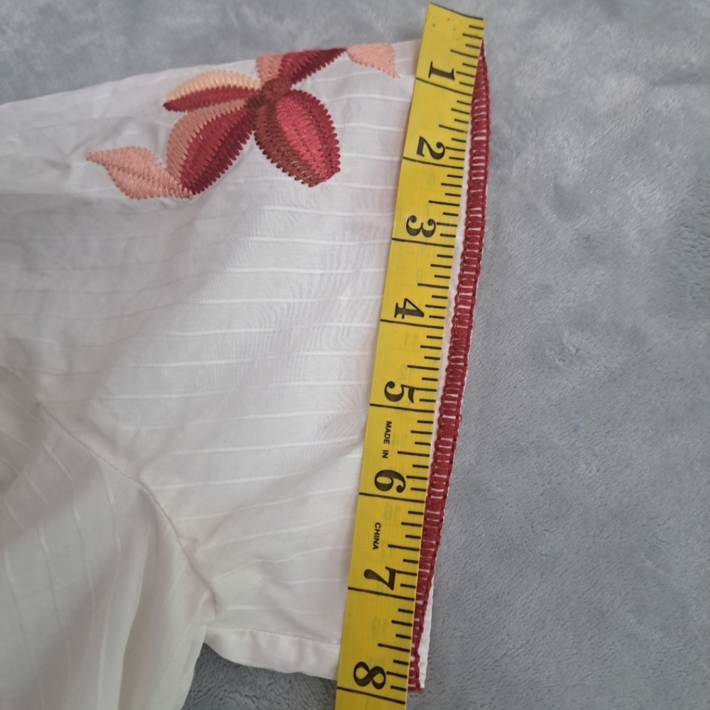 Madewell Women's Ivory Embroidered V-neck Short Sleeve Blouse Size Small Boho - Picture 13 of 16